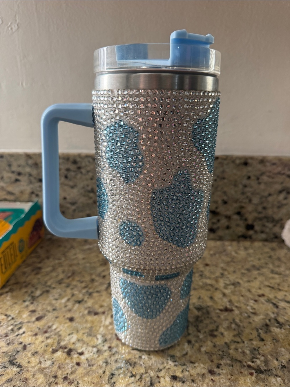 Sparkle Blue Leopard Travel Tumbler with Handle